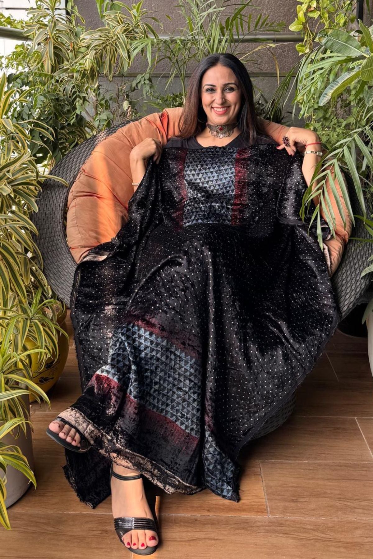 Ajrakh art on velvet (kurta only)